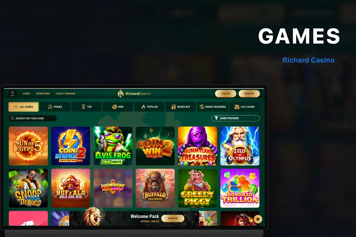 Richard Casino game library — 13,000+ pokies, live tables and crash games.