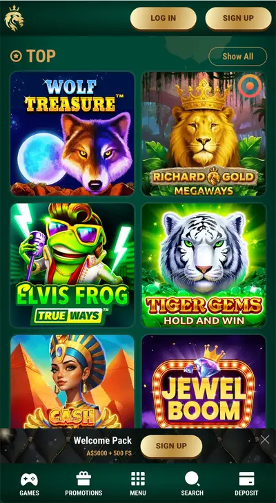 Richard Casino welcome bonus — up to A$500 and 200 free spins on first deposit.